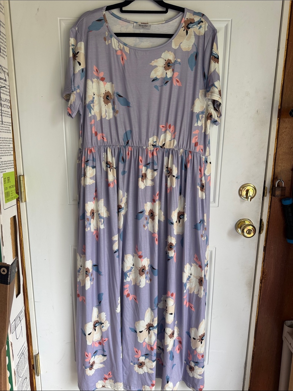 Lavender Floral Maxi Dress with Short Sleeves